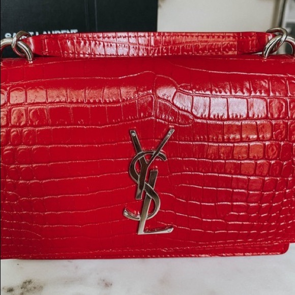 SOLD- Ysl Mini Sunset Croc Embossed Red Calfskin Leather - Picture 4 of 10